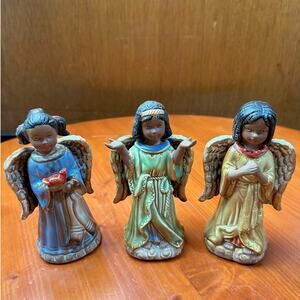 Set of 3 Ceramic Cherub Angels - African American - 6.5 Inches Tall